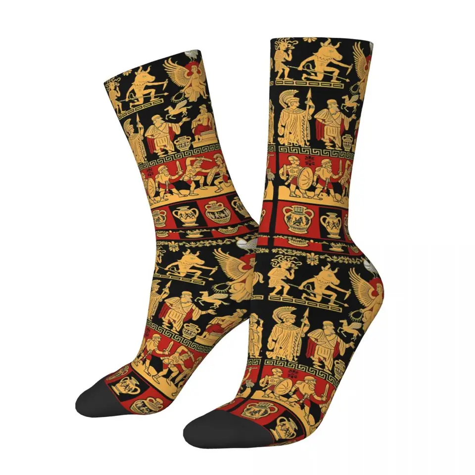 Funny Crazy Sock For Men Staroveký Grécko hip hop medusa mytológia šťastná priedušná vzorka tlačená chlapci Crew Sock Novinka darček