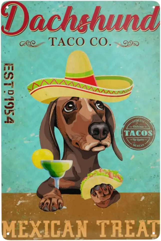 Funny cínová značka Vintage Jacshund Dog Taco Co. Mexická liečba Tin Sign Home Kitchen Bar Farmhouse Ranch Cafe Club Cave Decor Decor