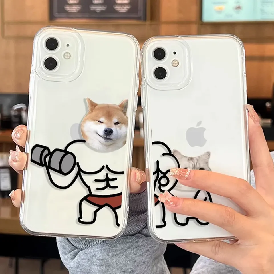 Funny Dog Cat Pár telefón pre iPhone 16 15 14 13 12 11 Pro Max 7 8 Plus SE2 x XS Estetické roztomilé zvieracie kryty Clear Fundas