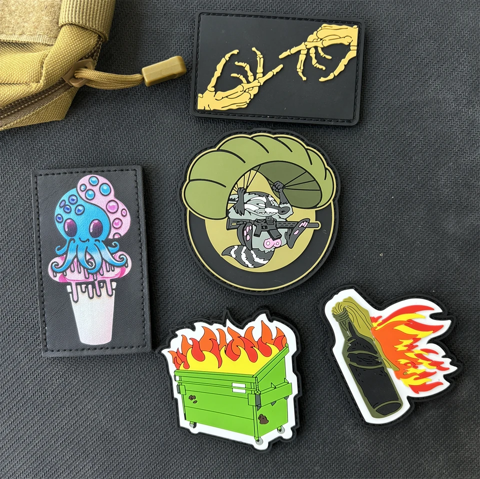 Funny Fire PVC Tactical Morale Badge Hook & Loop Armband Vojenské skeletové nádoby na batohové nálepky
