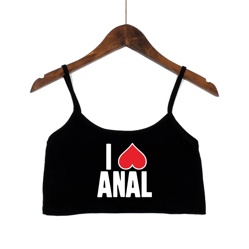 Funny Love Heart Anal Print Summer Dámska plodina Topy Sexy elastická bavlna Camis bez rukávov krátka nádrž