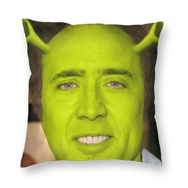 Funny Nicolas Cage Shrek Cushion Cover 40x40 Domáci dekor 3D tlač Americký herec Hádanie vankúša pre auto obojstranné