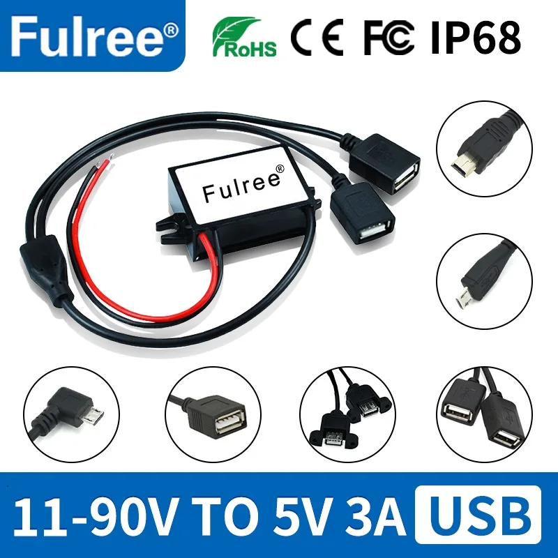 FUREE® 48V 60V 72V až 5V DC prevodník 12 24 36 48 60 72 Volt - 5 volt typu A samica USB MALI MINI MICRO GPS DVR nabíjacie soket