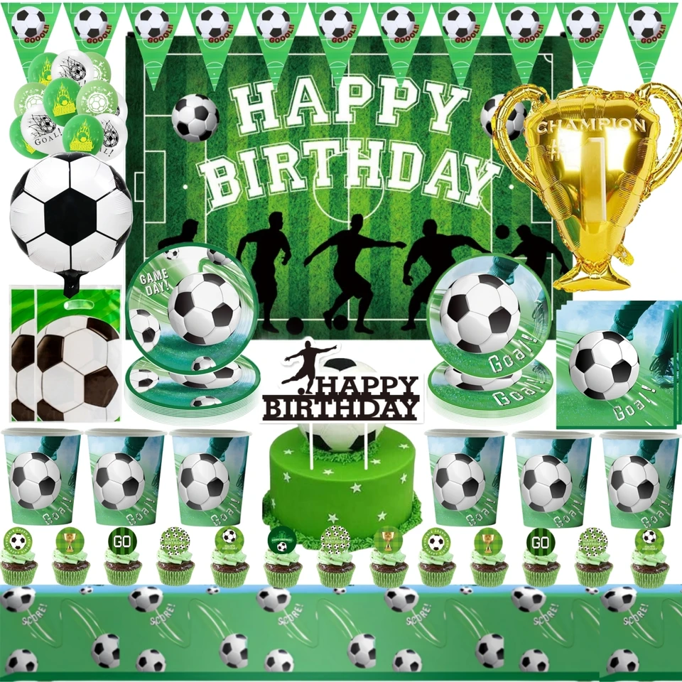 Futbalové futbalové narodeninové dekorácie Všetko najlepšie k narodeninám banner jednorazový riadový riad pre 10pele poháre Plate Boy DIY Party Supplies