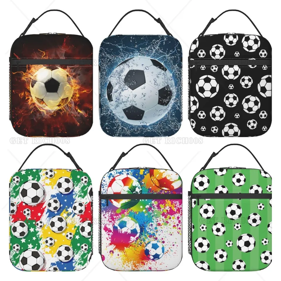 Futbalový obed Box pre chlapcov Dievčatá obedné tašky pre deti vodotesné opakovane použiteľné izolované školské 3D futbalové obedové boxy s bočným vreckom