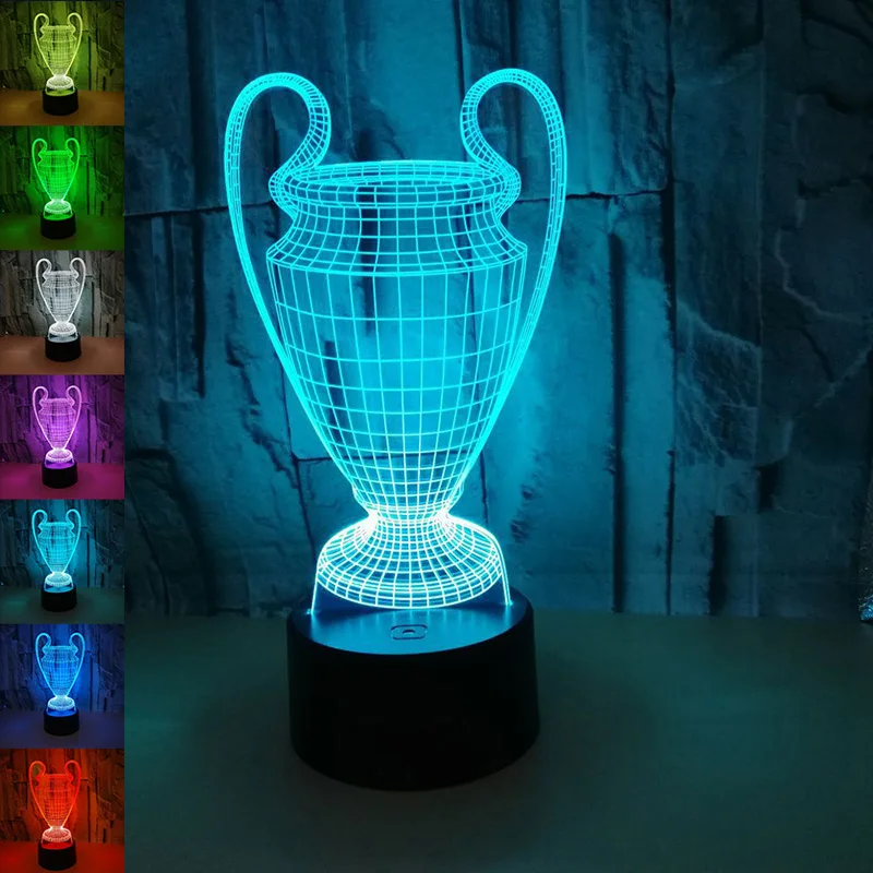 Futbalový pohár lampa trofej v tvare 3D nočné svetlá dekorácie Dievča