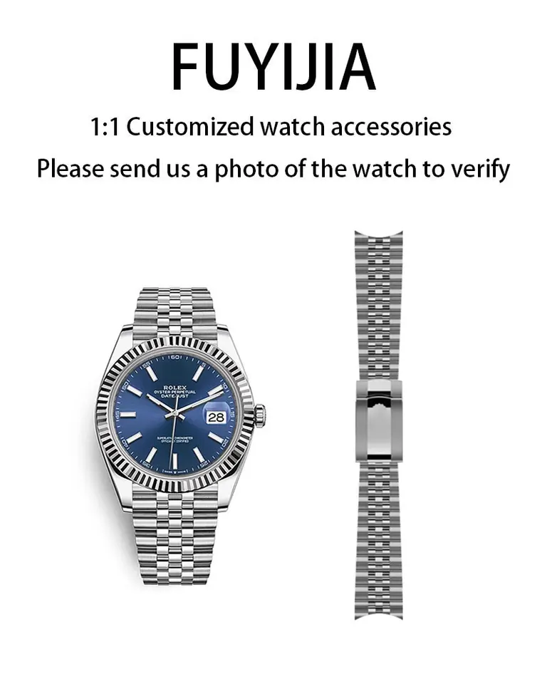 Fuyijia Men Custom R-OLEX D-Atejust Original WatchBands 21mm zakrivené rozhranie 904L z nehrdzavejúcej ocele Skladacie spona náramok