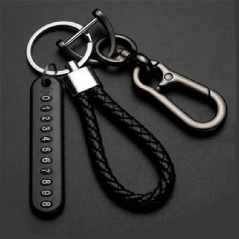 Fuyo Anti-Lost Car Keychain Telefónne číslo karta Kľúč Kľúčok Klápe kožené lano auto automobilové vozidlo držiak na reťaz Držiteľ pre manžela