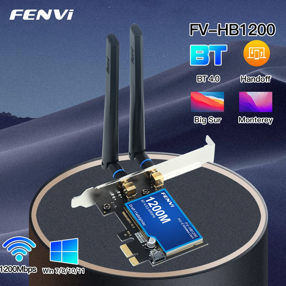 FV-HB1200 Desktop PCI-E Wireless Adapter Mac OS Hackintosh WiFi Dual Band 1200MBPS Wi-Fi BT 4.0 802.11ac WLAN CARD MACOS BIG SUR