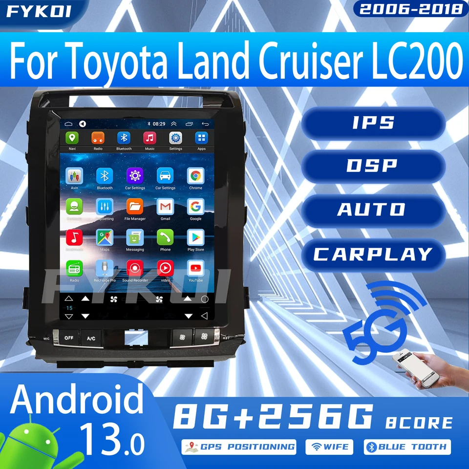 Fykoi Car Auto pre Toyota Land Cruiser LC200 2006-2018 Tesla Screen Automotive multimediálne CarPlay Android 13 Bluetooth 4G WiFi WiFi