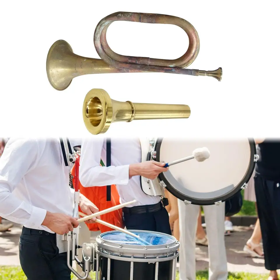 Fúkanie BUGLE CAVALRY TRUPET C BUGLE Classic Mini Mosadz Instrument Pochodovanie Bugle pre javisko Performance Dospelé deti deti