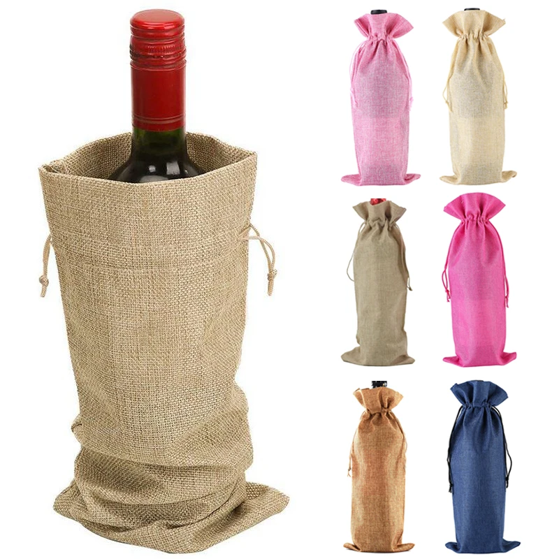 Fľaša na fľaše na víno pokrýva opakovane použiteľné pytlové plátky s režimou vrecko na fľašu víno kryt Červené víno Champagne Petos vianočné darčekové balenie tašky