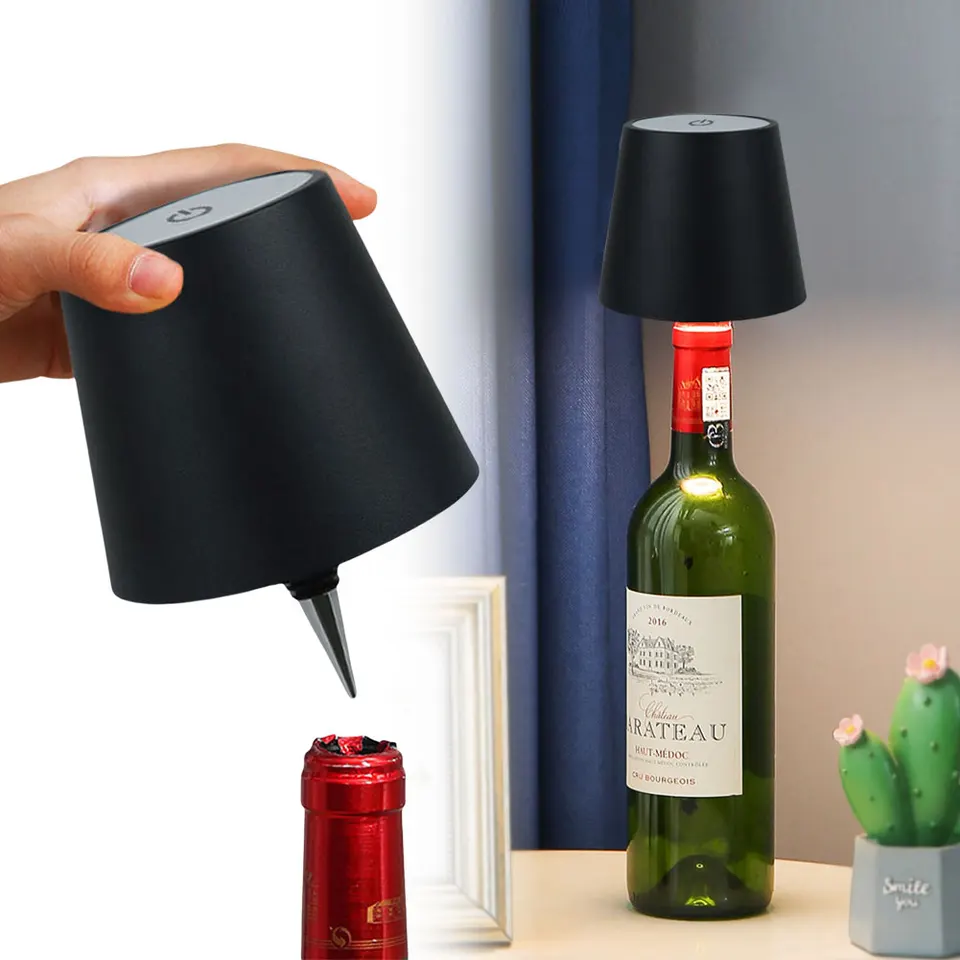 Fľaša na fľašu dojateľnú fľaškovú lampu 3 farebná LED bezdrôtová stolová lampa typu C Nabíjateľné stolové svetlá dotyk ovládacích fľaše svetlo