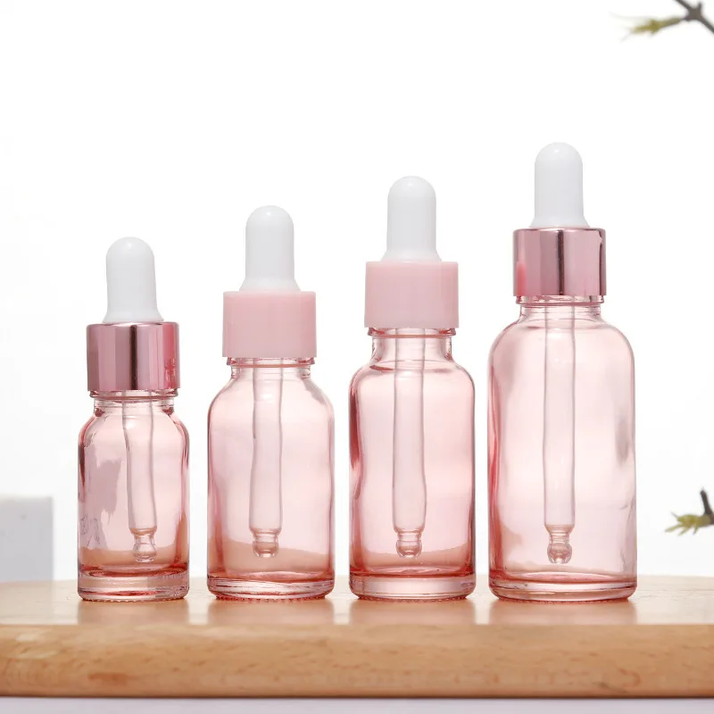 Fľaše s kvapkadlom doplňujúce 5-100 ml ružového veka Kozmetický nádoba Kozmetický nádoba ružové sklo aromaterapeutická tekutina pre základnú masážnu ropu