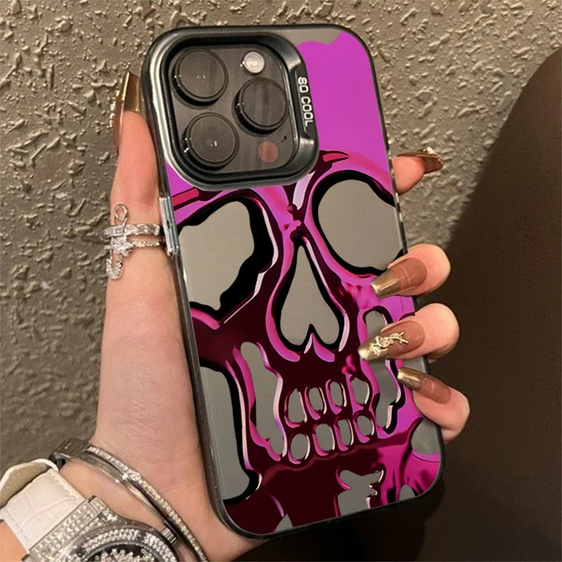 G-ghostface luxusná lebka Elektroplate strieborné puzdro pre iPhone 16 15 14 13 12 Pro Max
