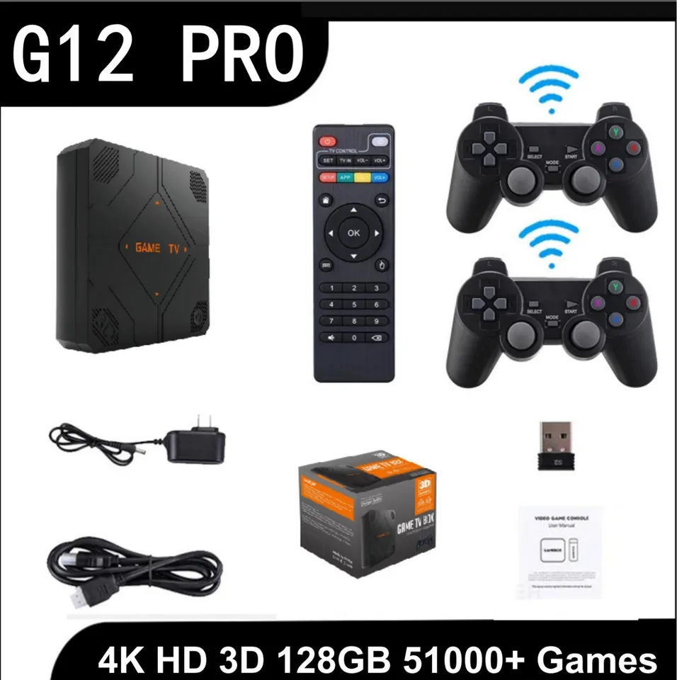 G12 Pro Retro Game Stick Box HDMI TV Game Console Dual System Open Source Arcade 3D Set Top Box pre PSP/PS1 50000 Games