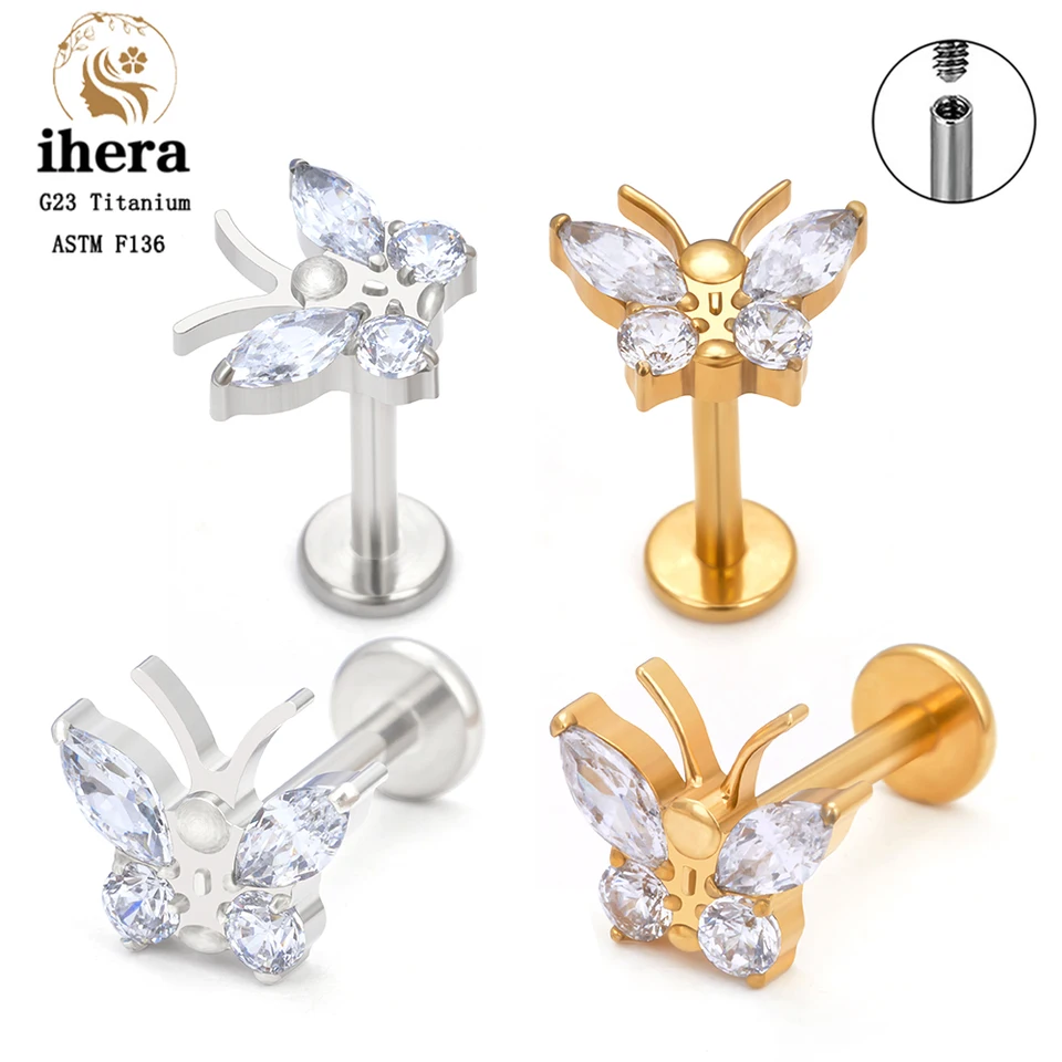 G23 Titanium ASTM F136 CZ Butterfly Piercing Stud náušnice 16G Ear Tragus chrupavka špirála Piercing šperky