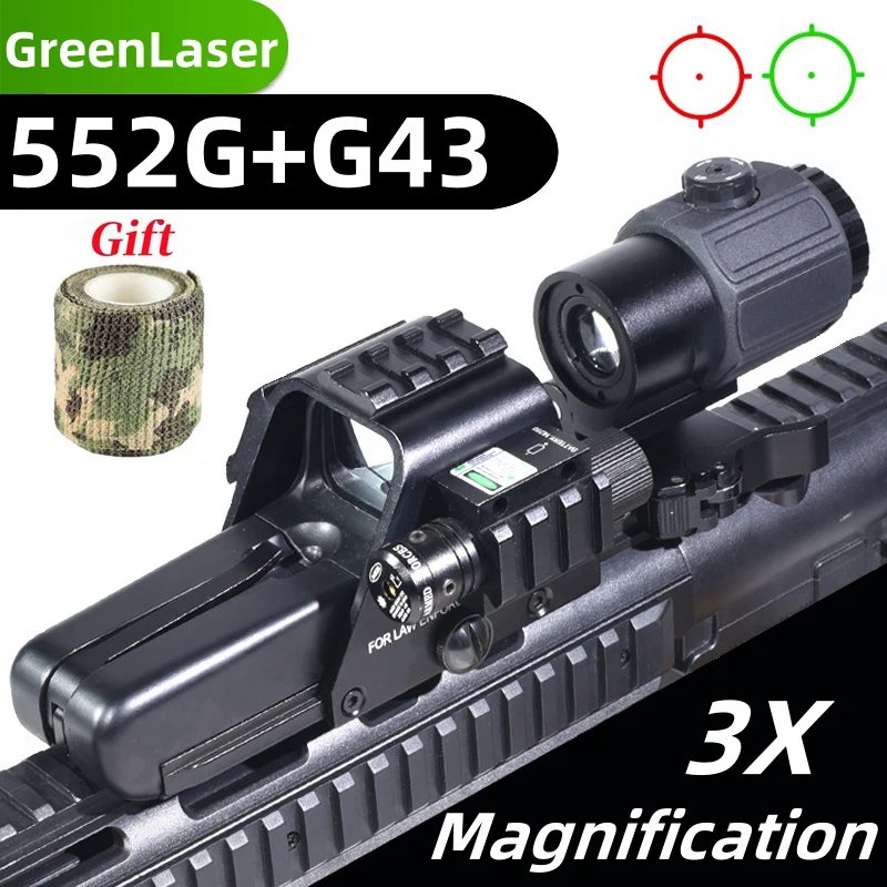 G45/G43 3x/5x Lunkier 552G Green Red Dot Reflex Holografická optika Zelený laserový zrak taktický poľovnícky kombo fit 20 mm koľaj