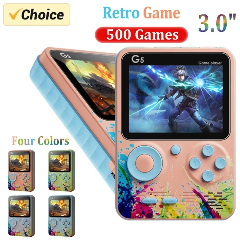 G5 Retro vrecká s ručnou hernou konzolou s 500 klasickými hrami 3,0 palca prenosná prenosná gamepad macaron Color 1020 mAh Nabíjateľná batéria