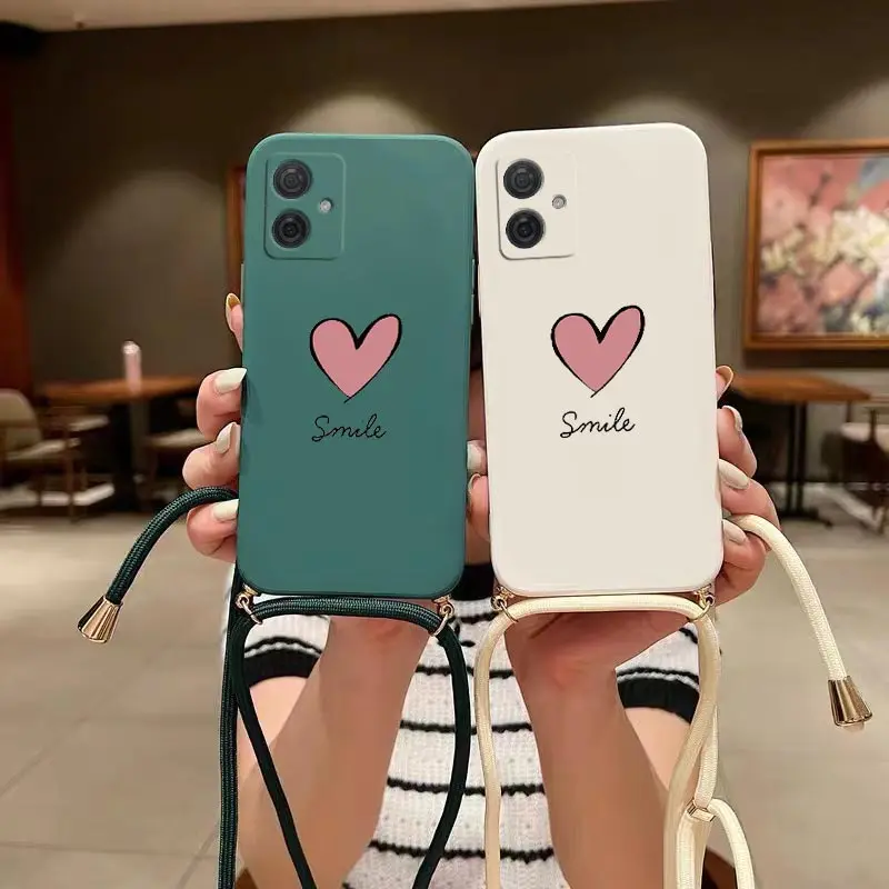 G54 Big Red Heart Lanyard Silikone Puzdro pre Motorola Moto G54 G53 G52 G34 G84 G20 G50 G42 G22 G30 G72 G13 G82 G10