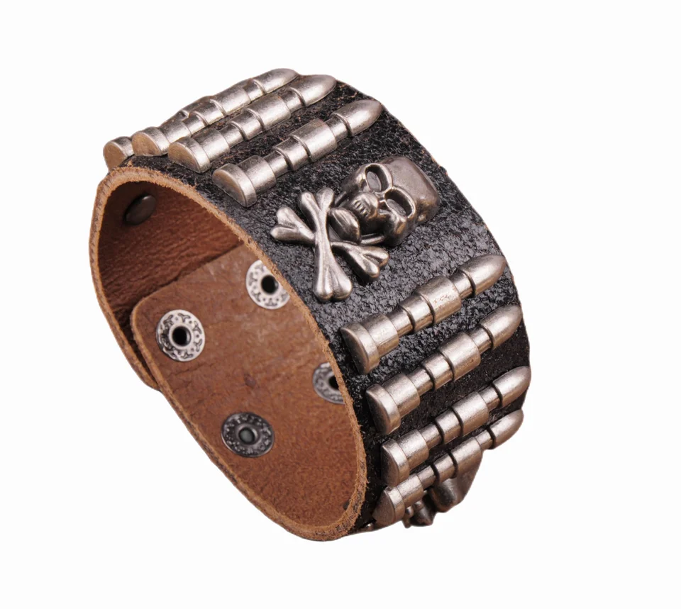 G563 Black Rock Army Bullet Gulet single Pánske kožené náramok náramok s jedným zábalom