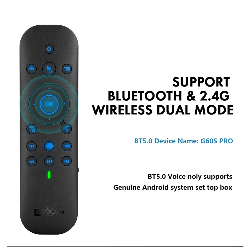 G60S Pro Dual Mode Voice Bluetooth Flying Mouse s podsvietením učenia sa 2.4G Wireless pre Android TV Box PC