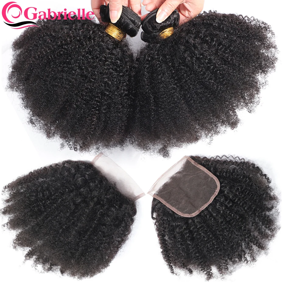Gabrielle Afro Kinky kučeravé zväzky s uzáverom brazílskym ľudským vlasom 4x4 čipk