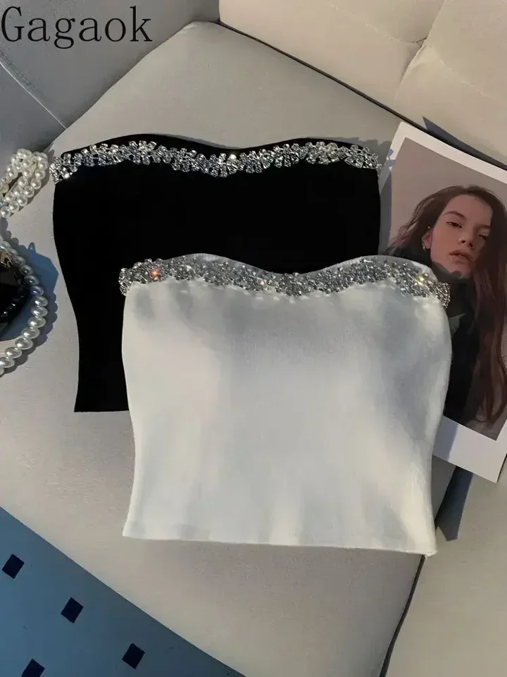 Gagaok Slim Tanks Royal zabalený hrudník High Y2K zadný popruh Camis Diamond Humded vesta sladká z ramena podprsenka Top sexy odpaliská