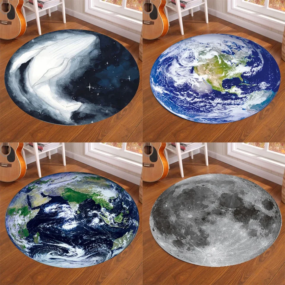 Galaxy Earth Moon Kruhový koberec domov obývacia izba Spál
