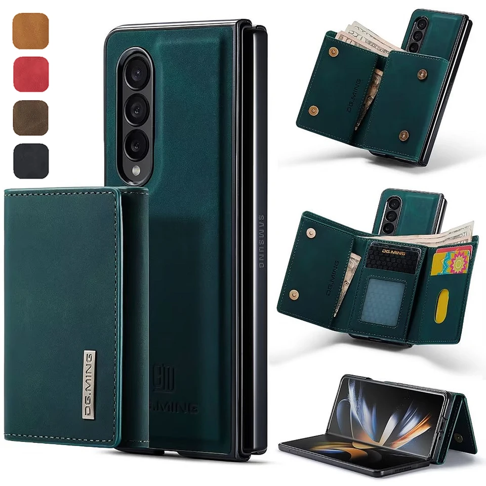 Galaxy Z Fold5 Fold6 2 in 1Leather puzdro pre Samsung Z Fold 6 5 4 3 5G Magnetické preklopenie odnímateľného držiteľa karty Hard PC kryt PC