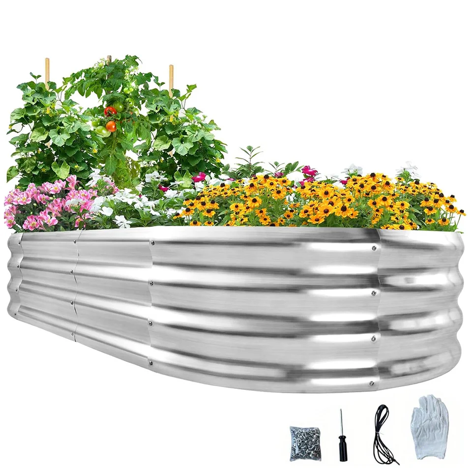 Galvanizovaný kovový kvetináč vyvýšený záhradný posteľ pre záhradníctvo vonkajšie ， 4x2x1ft Pestovat
