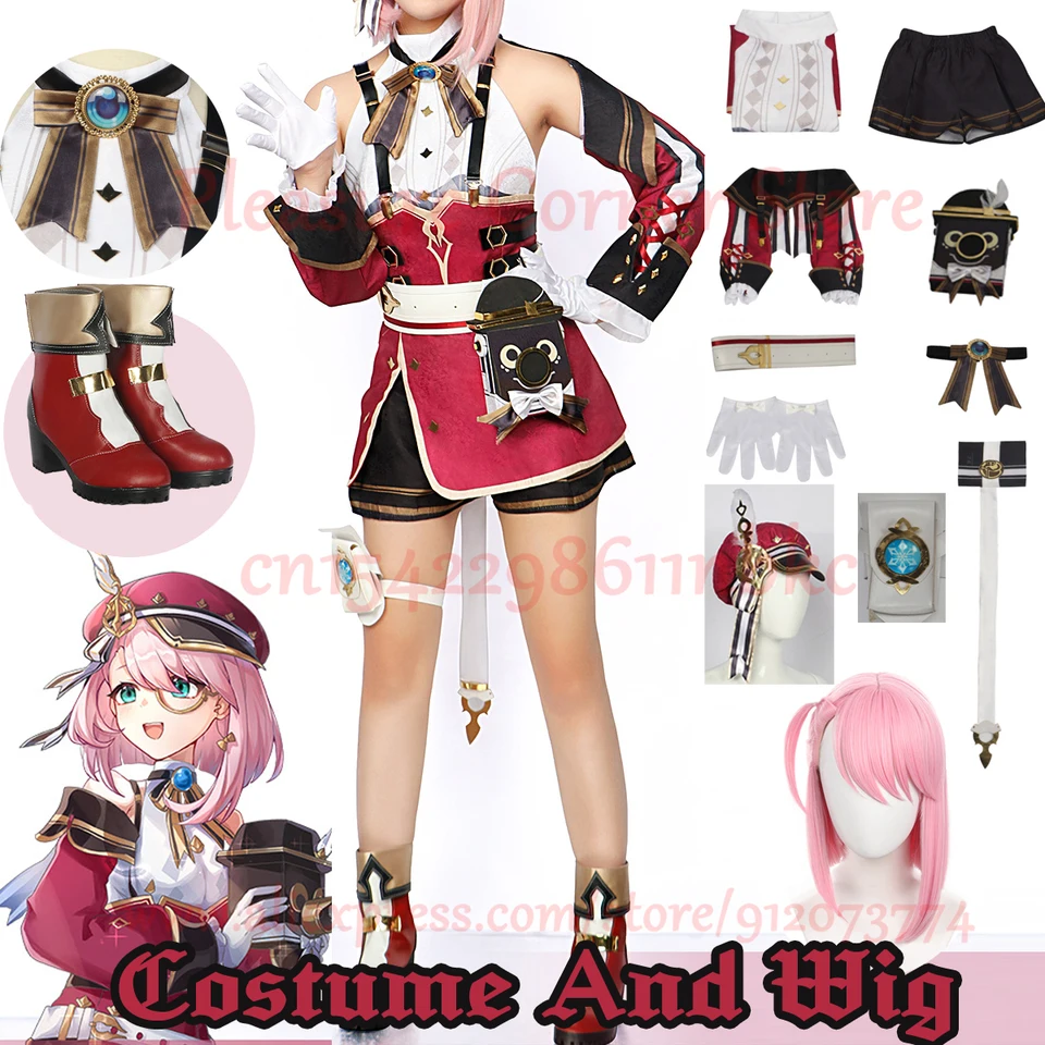Game Genshin Impact Charlotte Cosplay kostým s úplným nastaveným jednotným outfit cosplay charlotte kostým s klobúkom XS-3XL na sklade