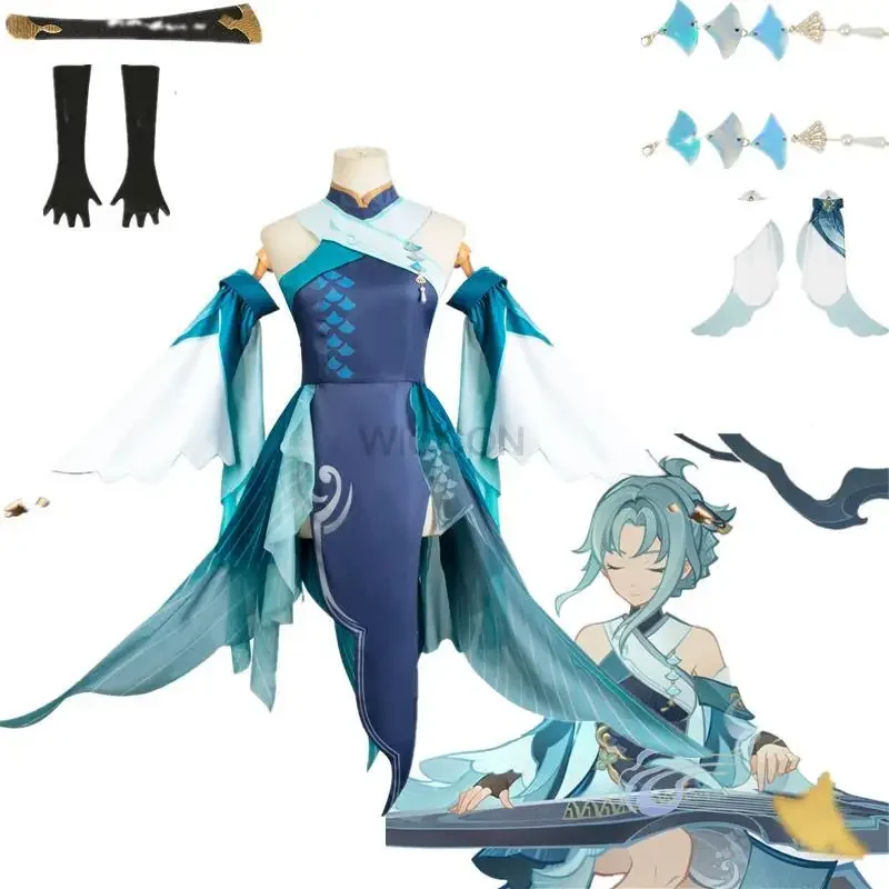 Game Genshin Impact Madame Ping Cosplay kostým parochne Halloween Party Šaty for Women Girl Suit HS9458