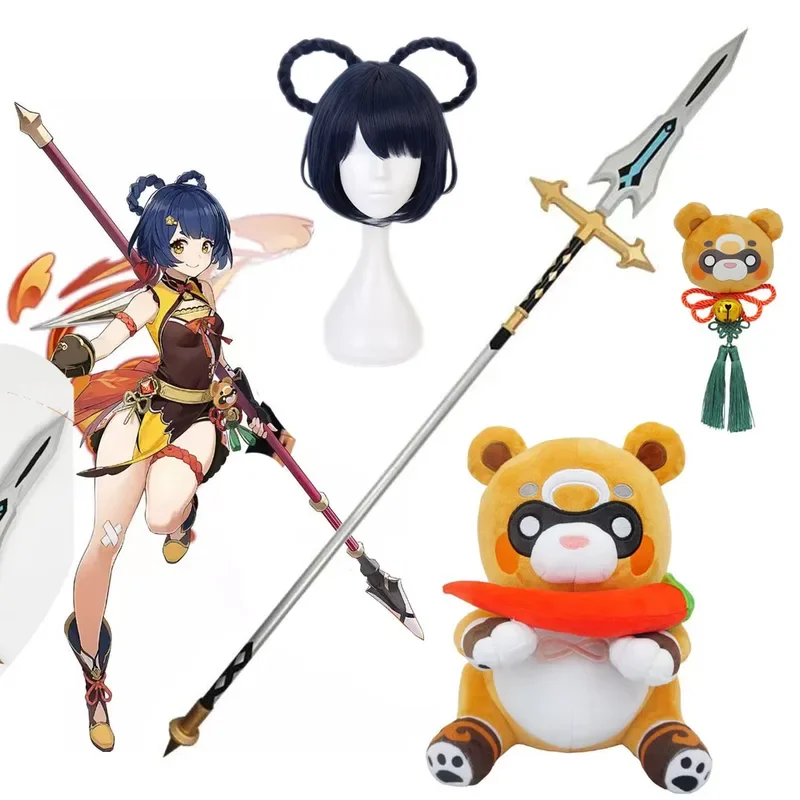 Game Genshin Impact xiangling Cosplay zbrane rekvizity stojace maľované PVC Spear 30 cm Guoba Doll Xiang Ling Parochne Genshin Hračky darček