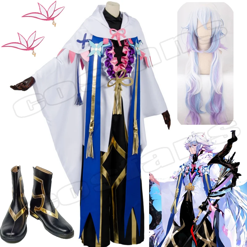 Game osud Grand Order Caster Merlin Ambrosius Cosplay kostým parochne Parochne náušnice merlin topánky darček Halloween Carnival Cosplay kostýmy