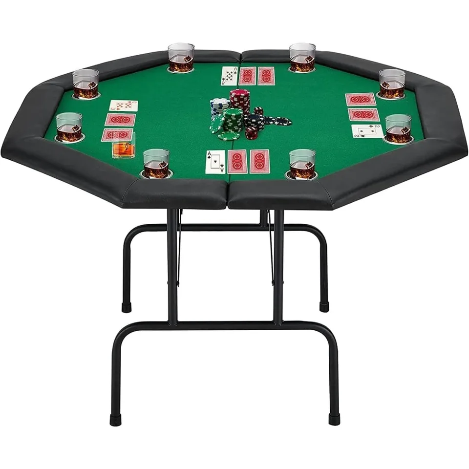 Game Poker Table W/Comerless Cup Držiteľ kasíno kasíno Top Texas Hold'em Table pre 8 hráčov s nohou, Green Felt