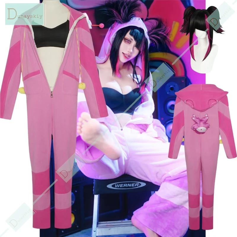 Game Street Counter6 SF Han Juri Cosplay kostým Han Juri Pajamas Pink Onepiece pyžamy Ženy Dievčatá zimné pyžamá Hallowen