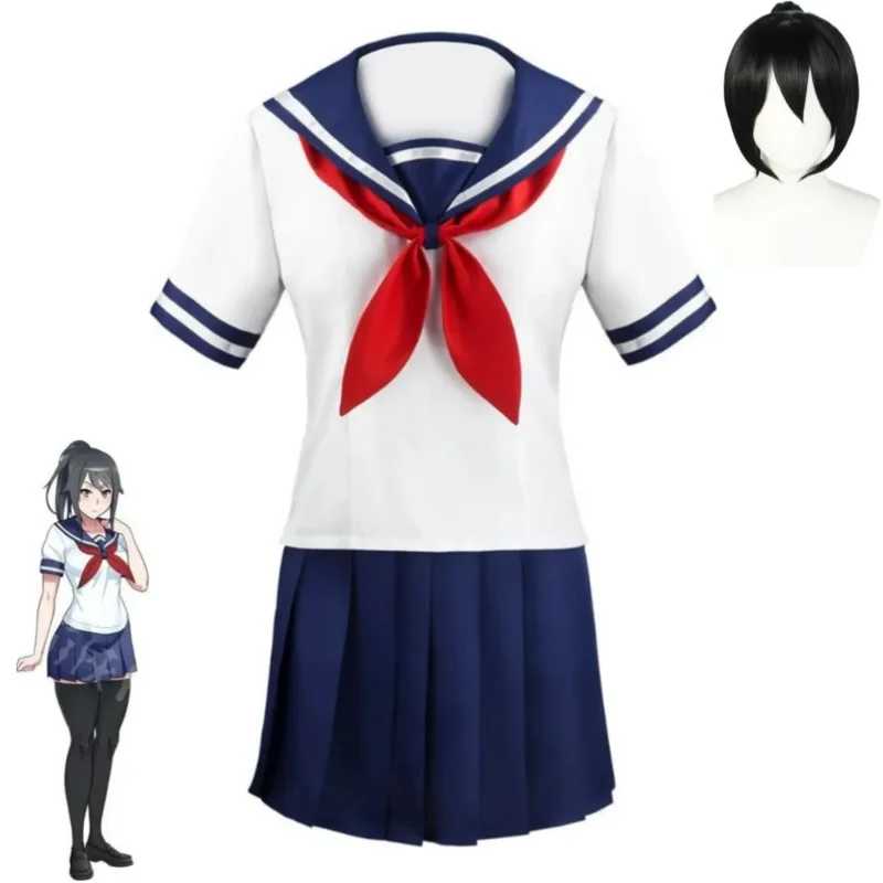 Game Yandere Simulator Ayano Aishi Cosplay kostým anime parochňa parochňa Škola námorníka JK Uniforma Halloween Carnival Party Suit SD43401