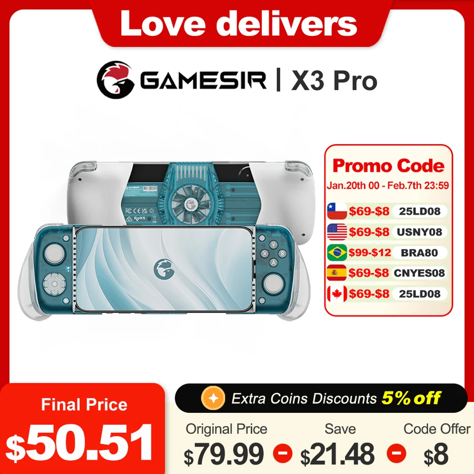 Gamesir X3 Pro Mobile Gaming Controller Android Phone GamePad iPhone 15 Smartphone Type C Hall Efekt Joysticks Cooling Modul