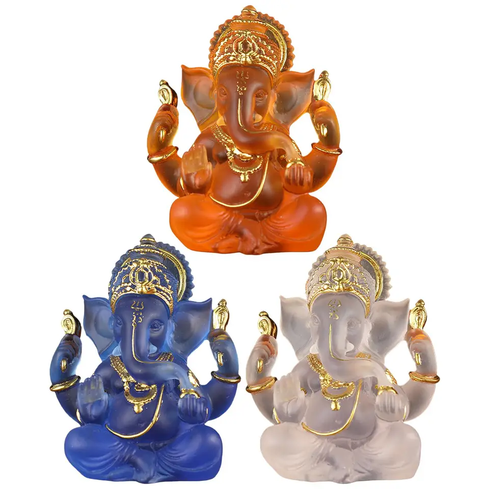 Ganesha figurína Clear Colored Glaze živici Indian Lord Ganesh Buddha