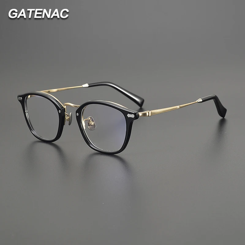 Gatenac Vintage Pure Titanium Eye -Glasses Rám Men Square Acetát Okule rám Dám