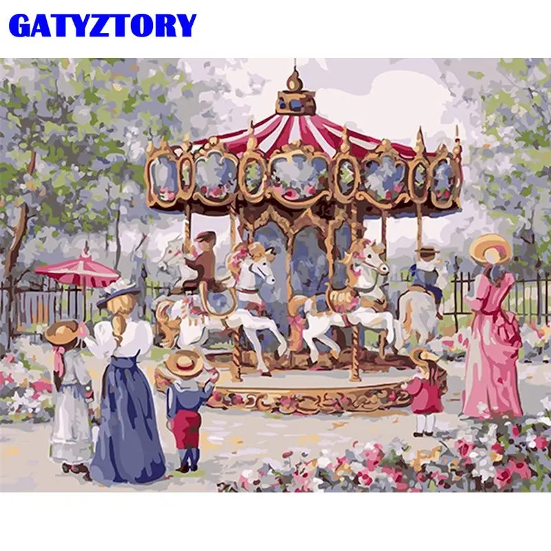 Gatyztorský rám DIY maľba podľa čísel Park Carousel krajina Obrázok podľa čísel vyrobených ručne vyrábaných akrylových maliarskych umeleckých diel 40x50cm