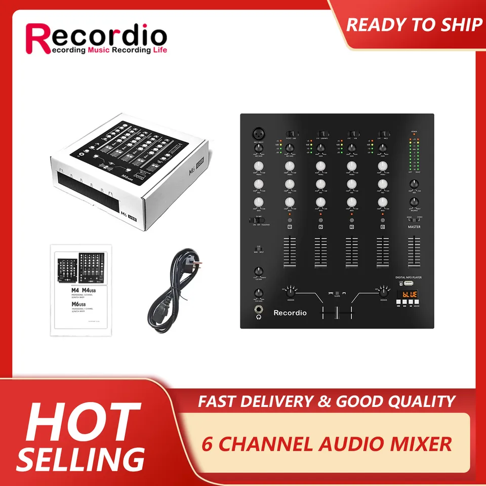 GAX-DM6 Professional 6 Channel Mixer BT DJ Controller Stereo Mixer Digital Audio Mixing Systémový riadenie rýchlosti s 3 pásmovými ekv.