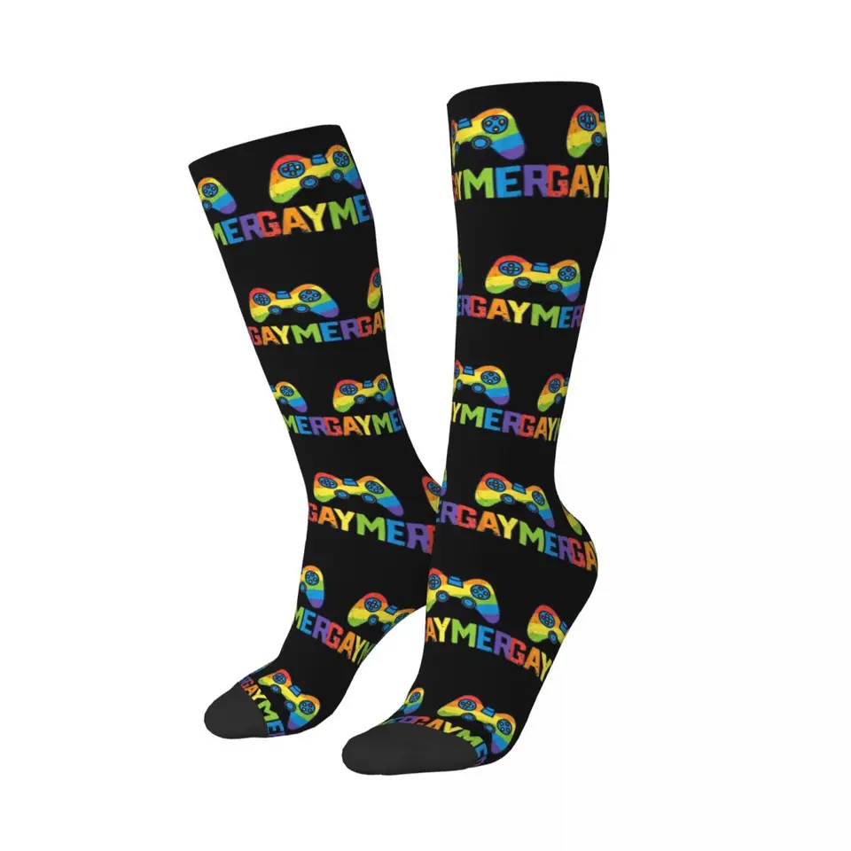 Gaymer Gamer Gay Pride LGBT lesbická dúhová vlajková vlajka ponožky Harajuku celú sezónu dlhé ponožky Príslušenstvo pre unisex darčeky