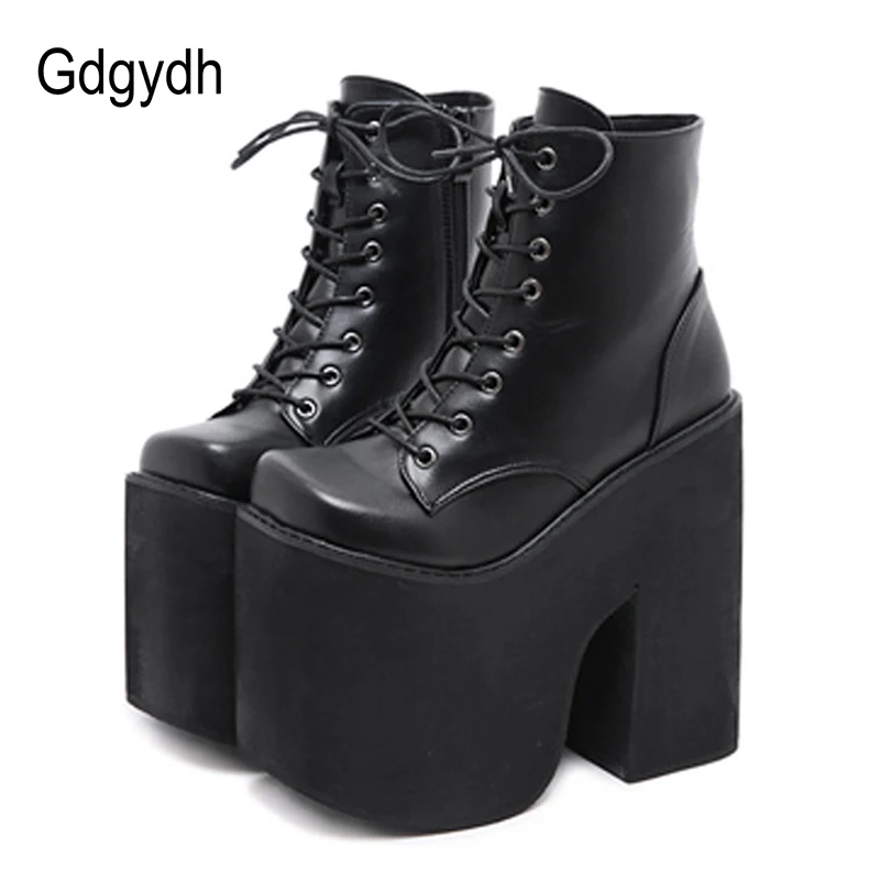Gdgydh chunky päty motocyklové topánky ženské platforma členok topánky čipky punk cosplay husté podrážky goth goth topánky veľké veľkosti 43
