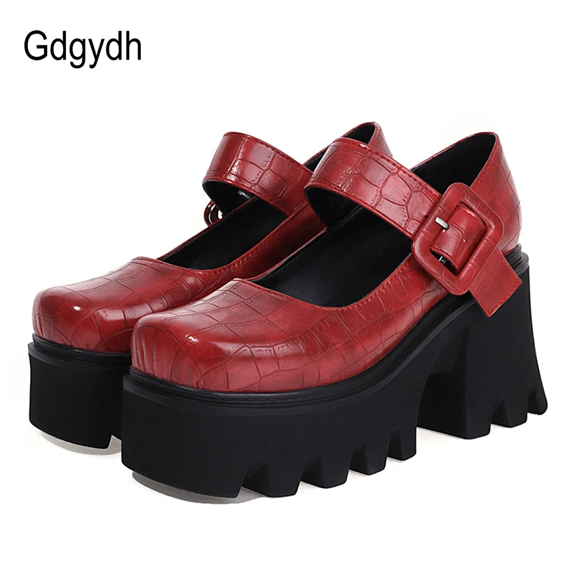 Gdgydh sexy spona platforma vysoké podpätky Mary Jane topánky pre ženy čierna červená koža pu harajuku goth topánky pumpuje vysokokvalitné