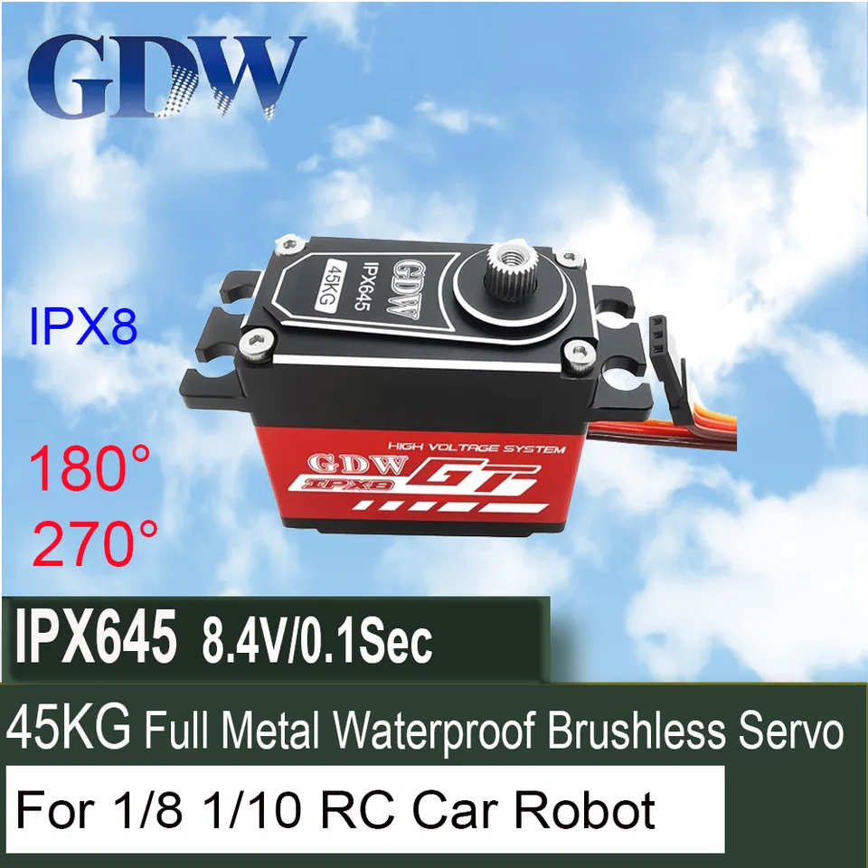 GDW IPX645 180 °/270 ° 45 kg Hi-Torque Waterproof IPX8 Digital Brushless Servo pre 1/8 1/10 RC Off-Road vozidlo TRX4 TRX6 Robot