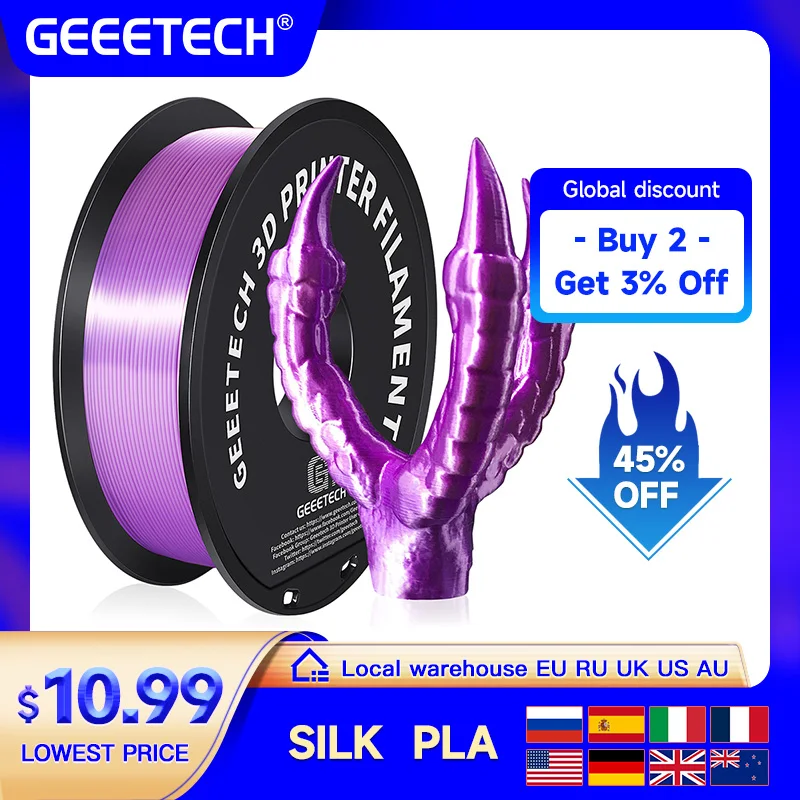 GeeeTech 3D Silk Pla vlákno 1 kg1,75 mm cievkový drôt pre materiál 3D tlačiarne, bezpečnosť, vákuové balenie, špeciálna farba, bez bubliny