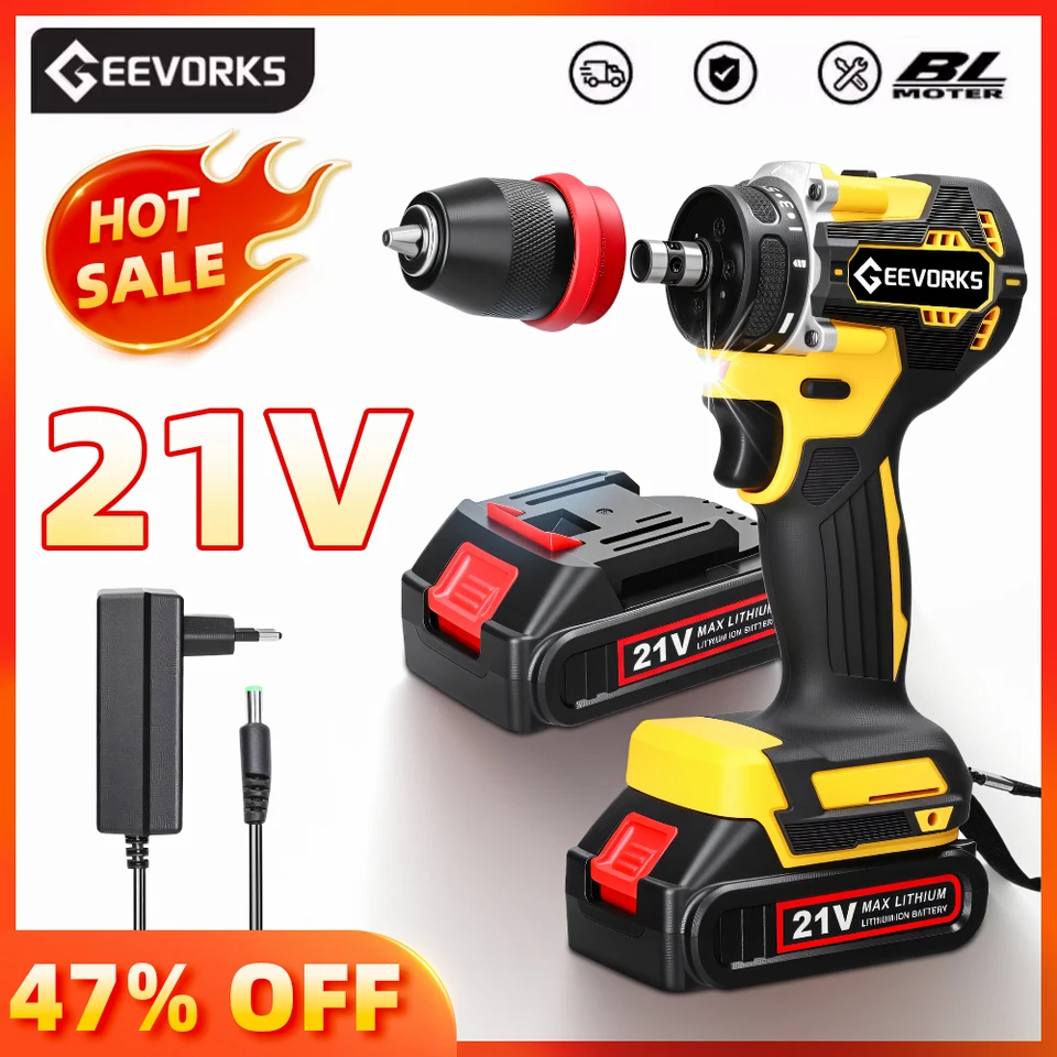 Geevorks Mini 21v 2in1 Littium Vŕtací elektrický skrutkovač Multifunkčný výkonový nástroj Vysoký moment bez kefy Praktická skrutka
