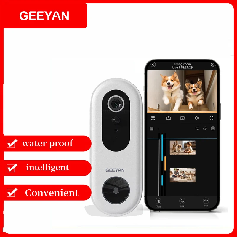 Geeyan Two Way Audio Low Power 2,4 GHz Monitor Chime HD IP telefón Nabíjateľný fotoaparát wifi video dvera